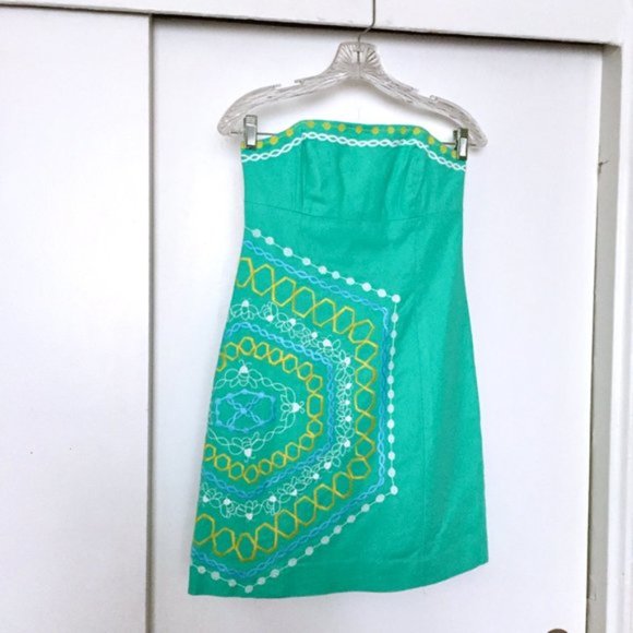~SOLD ~LILLY PULITZER Green Strapless Bowen Dress - Picture 4 of 8